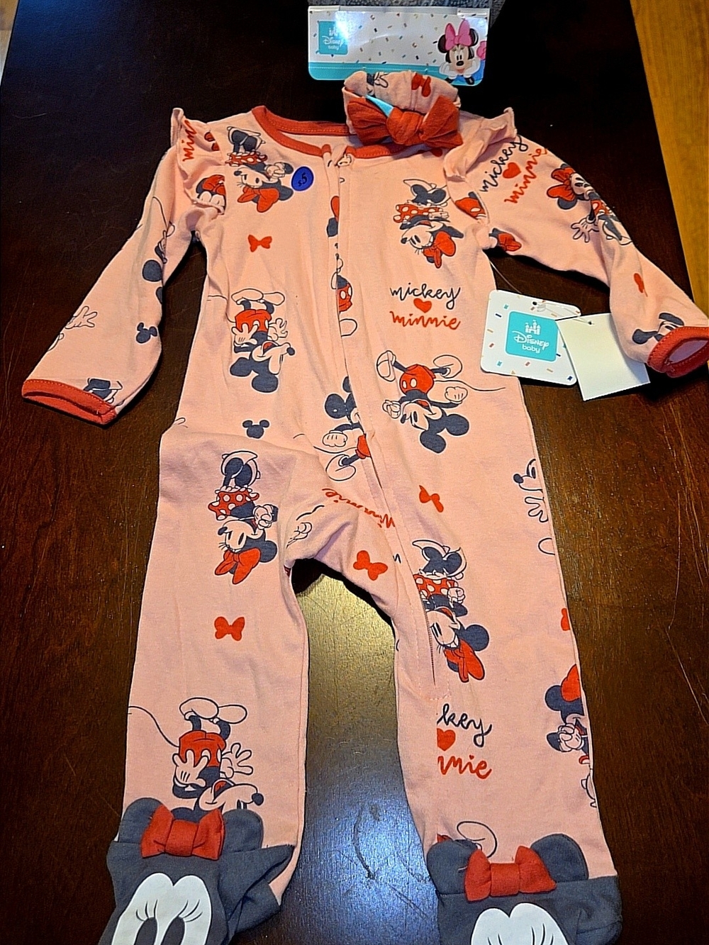 Disney Pink Minnie & Mickey Footed 2pc  Sz 6-9mths